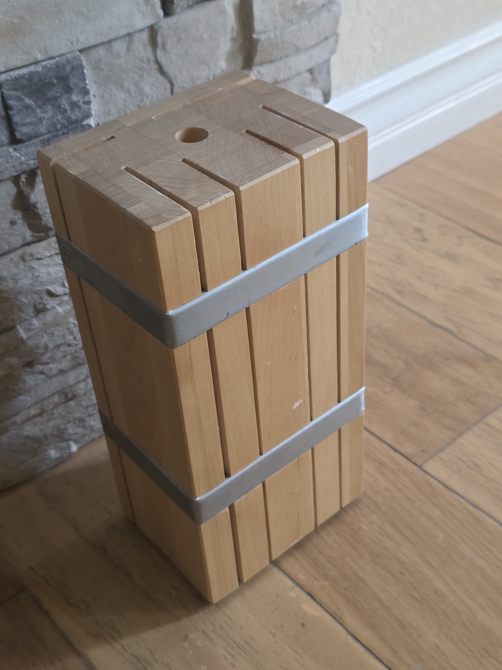 IKEA Wooden Knife Block with Silver Bands